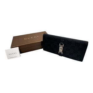 Gucci Black Monogram Horsebit Canvas Leather Clutch Wallet GIft Set Box & Card